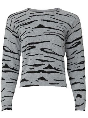 Monrow Cashmere Blend Grey & Black Tiger-Stripe Crewneck Sweater